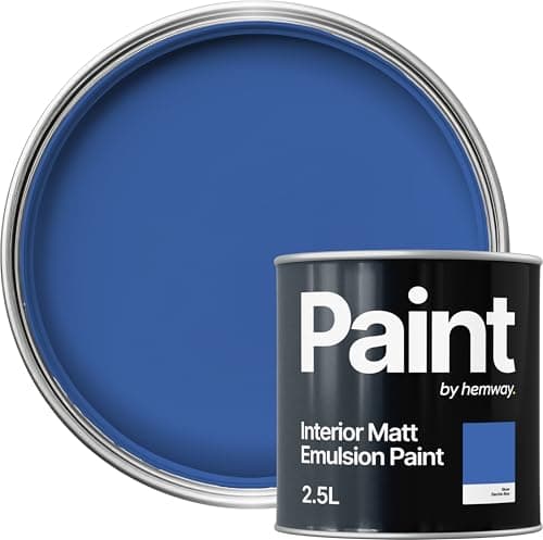 Image of Hemway Electric Blue Paint 2.5 L, Indoor Matt Finish, One Coat, Wall Paint, Acrylic & Water-Based Emulsion, Quick Dry & High Coverage for the Kitchen, Bathroom & Bedroom Walls & Ceiling