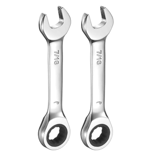 Image of sourcing map 2pcs 7/16 Inch Ratcheting Combination Wrench Cr-V Ratchet Box Ended and Open End 72 Teeth 12 Point Anti-Slip Stubby with Mirror Polish for Tight Space