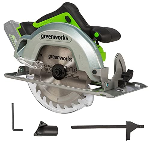 Image of Greenworks GD24KS Cordless Circular Saw, 4500RPM, 185cm Blade, 64mm Cutting Depth, 3 Year Guarantee