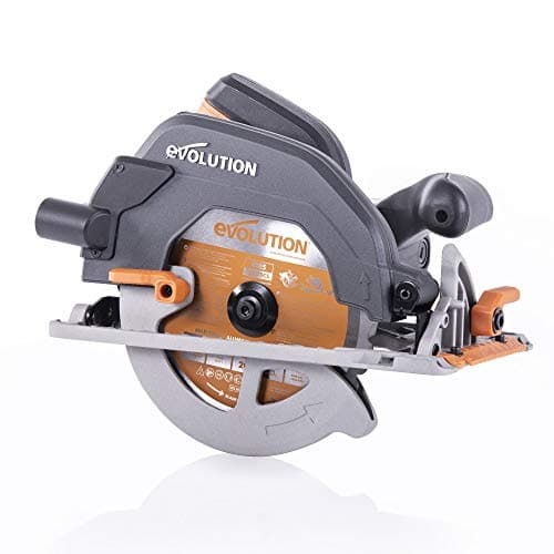 Image of Evolution Power Tools R185CCS Circular Saw with TCT Multi-Material Blade, Cuts Wood, Metal, Plastic & More, Includes Parallel Edge Guide, 0-60˚ Bevel Tilt, 64mm Cutting Depth, 230V, 185mm