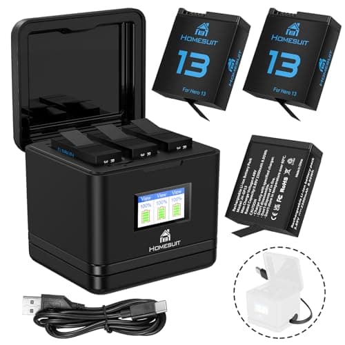 Image of Homesuit Enduro Rechargeable Batteries 2300mAh & 3-Slots LCD Battery Charger for HERO13 Black Replacement Battery Accessory with Type-C (3-Pack)