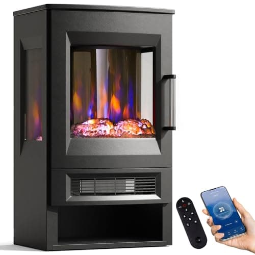 Image of INMOZATA Electric Fire Stove 3D Glass Display Freestanding Electric Fireplace with 8 Flame Effect & 8 Ember Bed Effect Available, Overheat Protection & 45° Tip Over Protection, APP & Remote Control