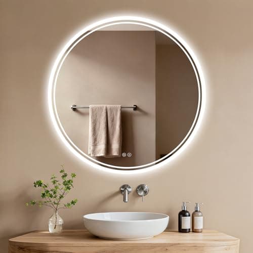 Image of Archaluxe 600mm Round-Bathroom-Mirror-with-LED-Lights,Illuminated Wall Mounted Smart Mirror with Anti-Fog,Touch Sensor,3 Colors Dimmable, Memory Function, IP44, LED-Bathroom-Mirror