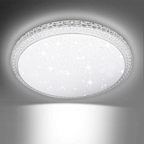Image of Worshow Modern 48W LED Ceiling Light, Round Starry Acrylic Shade, 160° Wide Beam, 2700LM, 6500K Cool White, for Living Room, Bedroom, Kitchen, Bathroom, Hallway, Office