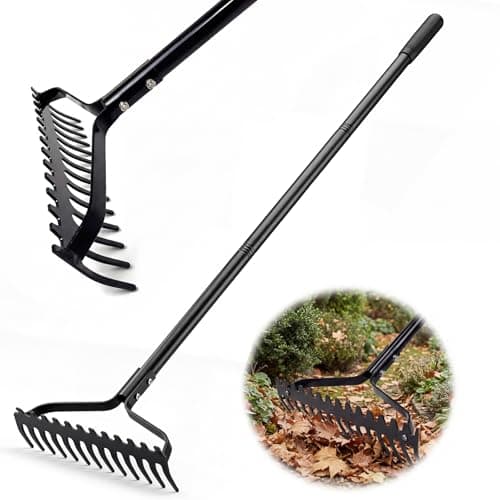 Image of Kinebriar Heavy Duty Garden Rake with Dual-Sided Head, 14 Thick Steel Tines, Genuine Stainless Steel Telescopic Handle (145cm), Locking Bolts, Non-Slip Grip – For Soil, Thatch & Leaves