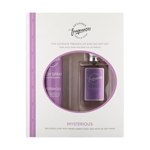 Image of Designer Fragrances Mysterious Female Gift Set - Includes 100ml Body Spray Deodorant Cans, 50ml Women’s Eau De Parfum Sprays - For Instant Freshness on The Go - Long Lasting Smells