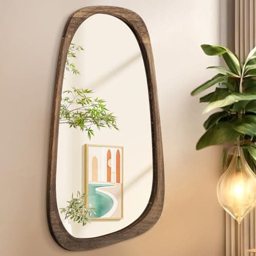 Image of AAZZKANG Large Wall Mirror with Irregular Wood Framed 80x50cm Vintage Asymmetrical Hanging Mirrors for Bathroom Bedroom Living Room Entryway Home Decor