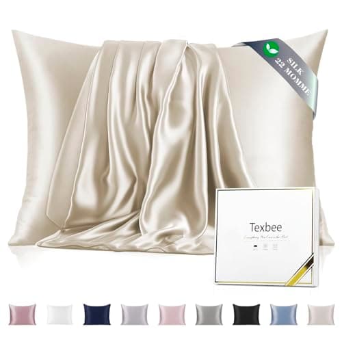 Image of Texbee Silk Pillowcase, 22 Momme Mulberry Silk Pillowcases for Hair and Skin Health, Soft Smooth Breathable Cool Pure Pillow Case for Beauty Sleep, with Gift Box, 1pc (50x75 cm, Cream)
