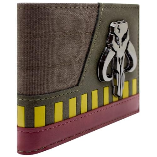 Image of PocketGear Galactic Bounty Hunter Helmet Metallic Emblem Wallet Bi-Fold ID & Card Holder, Green