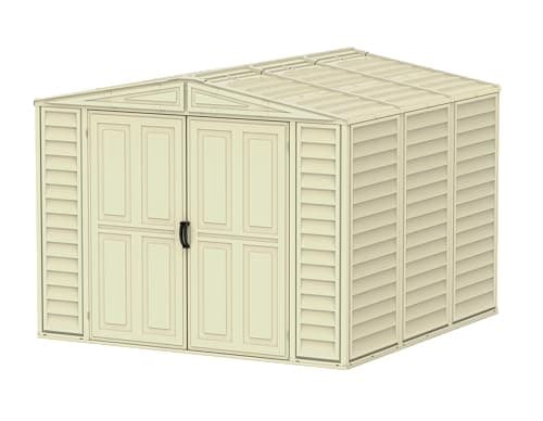 Image of Duramax DuraMate 8 x 8 (5.75 m2) Plastic Garden Storage Shed with Metal Foundation Kit, Skylight kit included, Strong Metal Roof Structure, Maintenance-Free Vinyl Shed - Ivory