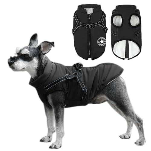 Image of Voarge Dog Jacket, Winter Vest, Jackets, Dog Coat with Harness for Small Dogs, Waterproof Machines, Washable, Reflective Stripe Design, Durable D-Ring (Black, L)
