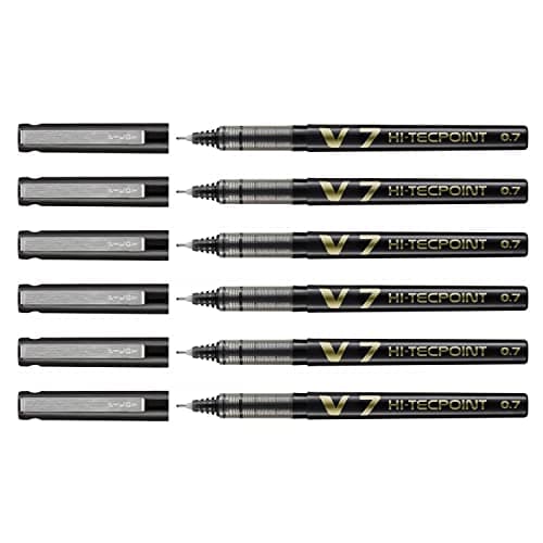 Image of Pilot V7 Hi-Tecpoint Rollerball Pen - 0.7 mm Tip - Black Ink - Set of 6 - Supplied Loose
