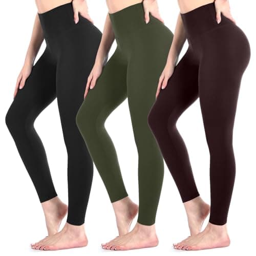 Image of Sanpetix 3 Pack Black Leggings for Women, High Waisted Buttery Soft Leggings for Workout Running Yoga 3Black/Brown/ArmyGreen LXL