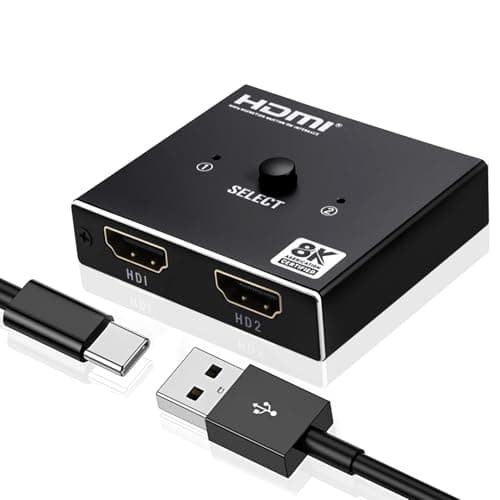 Image of Poyiccot HDMI Switch Splitter 8K@60Hz, Aluminum Bidirectional HDMI Switcher 2 in 1 Out, 2.1 Hub with USB C Power Cable Support HDCP2.2 Compatible with Xbox PS5/4 Blu-Ray Player Fire Stick