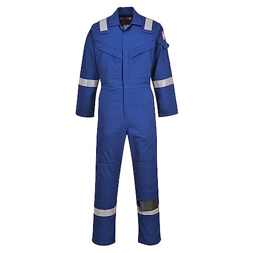 Image of Portwest FR50 Men's Bizflame Work FR Coverall Flame Resistant Hi Vis Anti-Static Arc Proof Safety Overalls Reflective Knee Pad Pockets CE Certified Offshore Workwear, Royal Blue, S
