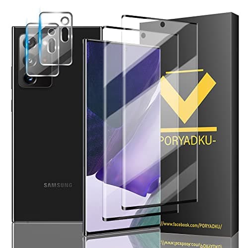 Image of V-PORYADKU Tempered Glass For Samsung Galaxy Note 20 Ultra 5G Screen Protector 2 Pack [6.90 Inch]+ Transparent HD Camera Lens Protector 2 Pack, 9H Hardness, Fingerprint Unlock Compatible, HD Clear