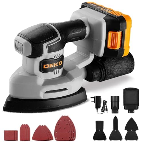 Image of Cordless Mouse Sander for Wood: DEKOPRO 20V Detail Sander with Dust Collector and 2.0Ah Battery 13000 RPM, 3 Additional Attachments 12PCS Sandpapers - Compact & Ideal for Tight Space Sanding