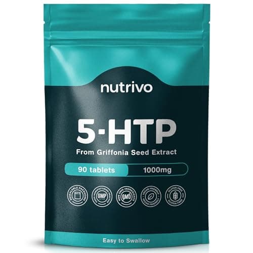 Image of Nutrivo 5HTP Tablets - 90 Tablets Per Pack | 5HTP High Strength Supplement | One A Day - 3 Months Supply | from Griffonia Seed Extract | Vegan & UK Made
