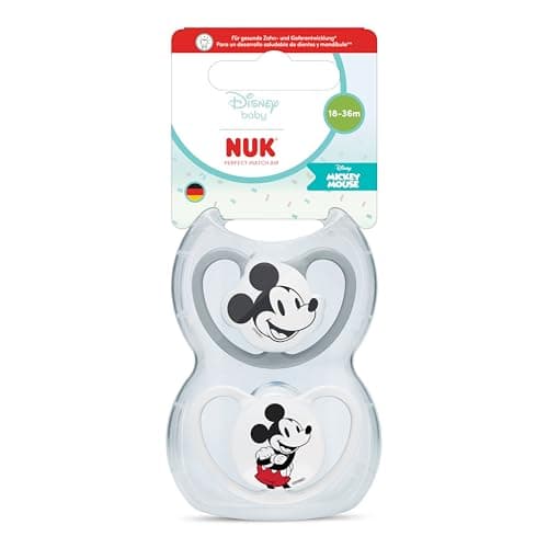 Image of NUK Perfect Match Air Baby Dummies | 18-36 Months | Orthodontic Soothers that Promote Air Flow & Prevent Drool Rash | 95% Baby Acceptance** | Mickey Mouse | 2 Count