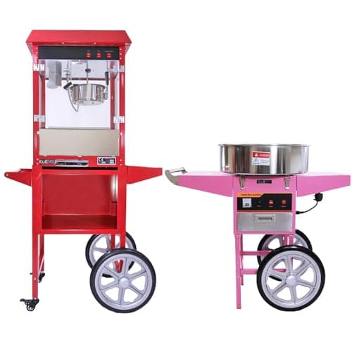 Image of Candy Floss Machine Commercial Maker and Popcorn Machine with Cart and Stainless Steel Tray Commercial Electric Wedding Party Event Catering