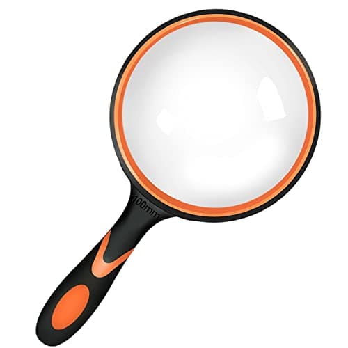 Image of 100mm Large Magnifying Glass, Strong Handheld Reading Magnifier Glasses Shatterproof magnifyf Lens with Non-Slip Rubber Hand-held Gift for Kids Boys Girls Children Insect Seniors Visually Impaired
