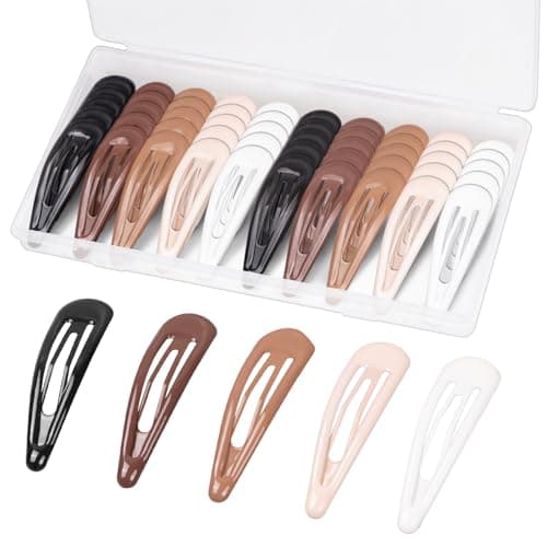 Image of Gingbiss 50 Snap Hair Clips for Women - Silicone Coated Non-Slip Barrettes, 5 cm Metal Hair Accessories with Compact Case, 5 Colors (Women & Girls)