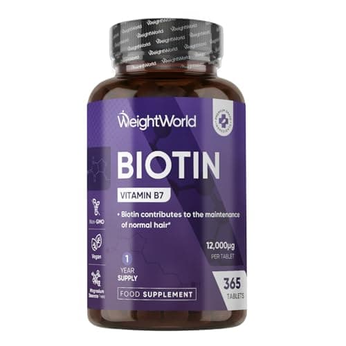Image of Biotin Tablets - 365 Vegan Tablets - 1 Year Supply - 1 Tablet per Day - 12000mcg Biotin Supplements - Travel-Friendly, Non-GMO & Magnesium Stearate-Free Vitamin B7 Supplement
