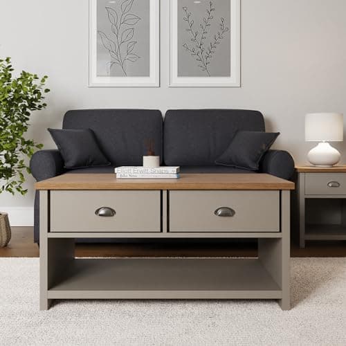 Image of GFW Lancaster Living Room Furniture 2 Drawer Coffee Table, Grey