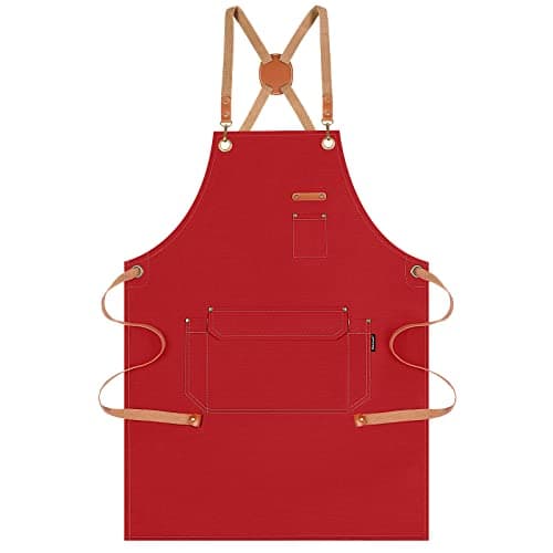Image of Genixart Chef Apron for Men Women with Exquisite Box - Kitchen Apron for Cooking, Baking, BBQ, Art Painting - Cotton Canvas Work Aprons for Gardening, Restaurant, Cafe, Bar, Shop (1, Red, gift pack)