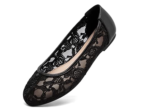 Image of Greatonu Ladies Black Lace Ballet Flats Cut Out Ballerina Pumps for Women 6 UK/39EU