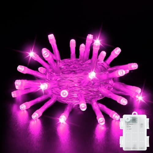 Image of Dalugo Pink Battery Fairy Lights, 3M 30 LED Pink Christmas Lights with 6h Timer, IP65 Waterproof Battery Powered Fairy Lights for Indoor Outdoor Valentines Day Decorations