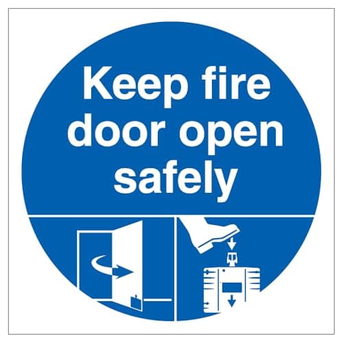 Image of V Safety Dorgard Keep Fire Door Open Safely 100 x 100 mm - Self Adhesive Vinyl Safety Sign