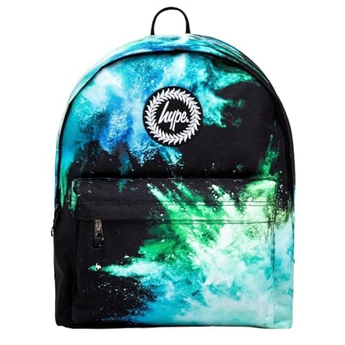 Image of hype Boys Backpack, Black, Blue & Green Dust Iconic Bag, School Bag for Kids, Comfortable Rucksack with Bottle Holder, 3 Storage Compartments, Padded, Adjustable Straps & Grab Handle