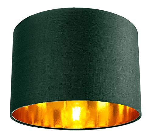 Image of Contemporary and Chic Forest Green Cotton 12" Table or Pendant Circular Drum Lamp Shade with Shiny Copper Inner - 60watt Maximum by Happy Homewares