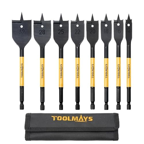 Image of TOOLMAYS 8PCS Flat Wood Drill Bit Set, ø 12-32 mm High Carbon Steel Wood Spade Drill Bits Set, 1/4 Inch Quick Change Hex Shank, With Storage Case