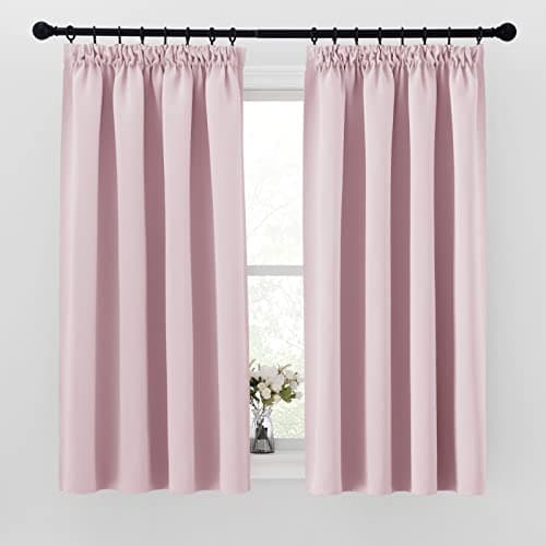 Image of PONY DANCE Pink Curtains for Girls Bedroom 54 Drop Kids Blackout Thermal Curtains Pencil Pleat Short Blackout Window Curtains for Nursery with Hooks for Track, 2 Panels, W46 X L54, Pink