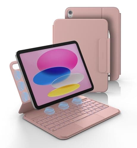 Image of Dexnor for iPad (A16) 11th/10th Generation Case with Keyboard Ultra-Light Magnetic Detachable Folio Keyboard Cover Multi-Touch Trackpad Backlit for iPad 10th Gen 10.9" (2022)/11th Gen (2025), Pink