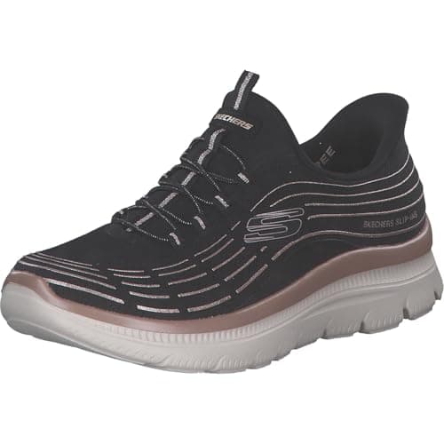 Image of Skechers Women's Summits Plus Soft Luster Trainers, Black Mesh/Rose Gold Trim, 4 UK