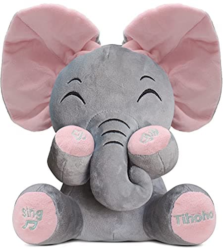 Image of Tihoho Peek A Boo Elephant Talking Singing Plush Huggable Toy Baby Animated Elephant Plush Cute Toys Gift Stuffed Doll for Baby Tollders Kids Boys Girls Gift Adjust Sound (Pink)