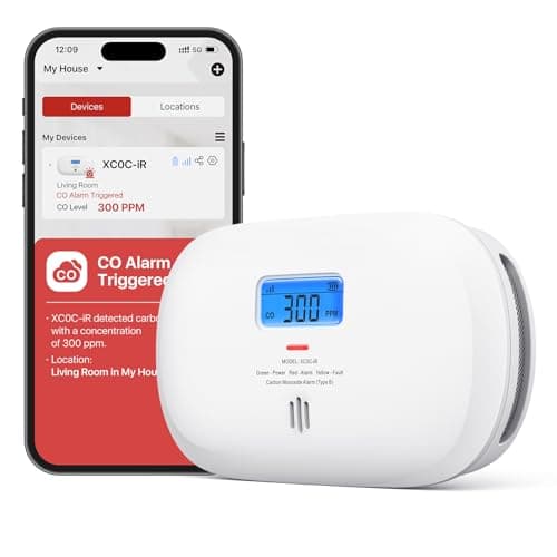 Image of X-Sense Smart Carbon Monoxide Detector, Silence via App, CO Alarm with LCD Digital Display, Carbon Monoxide Alarm with Replaceable Battery, Compatible with X-Sense Home Security App, XC0C-iR