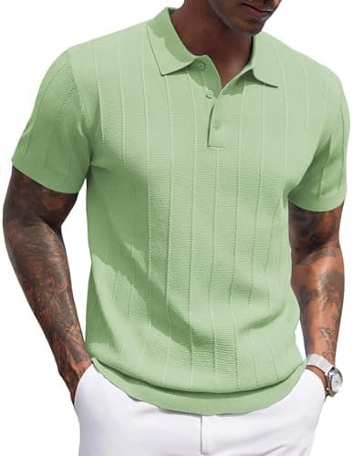 Image of COOFANDY Mens Polo Shirts Casual Summer Short Sleeve Designer Button Up Knit Polo Regular Fit Golf Shirts Light Green XL
