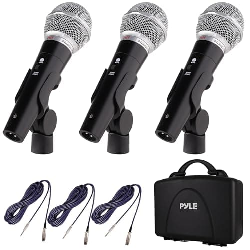Image of Pyle Dynamic Microphone XLR 3 Pack Wired Vocal Microphone Kit – Handheld Cardioid Mics for Karaoke, Singing, DJ, Live, Sound Recording