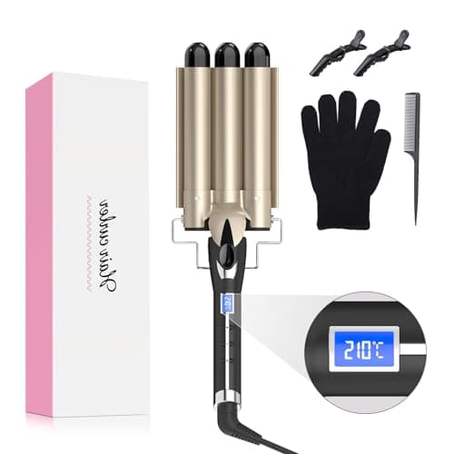 Image of Hair Waver 25MM for CLASSIC BEACH WAVES, AIMERVO 1 Inch Curling Iron 14 Temperature Settings from 80 to 210°C, Tourmaline Ceramic Coating Crimping Iron, New PTC Heater Technology, 1 Hour Auto Shut-off