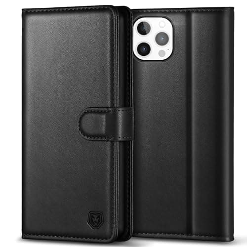 Image of Kuafcase Compatible for iPhone 12 Pro Max Case with 4 Card Slots Magnetic Closure Kickstand Shockproof Protective Phone Case Compatible for iPhone 12 Pro Max - Black