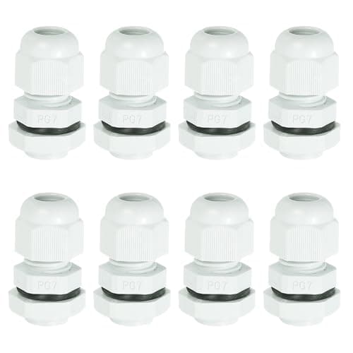 Image of sourcing map 8 Pcs PG7 Cable Gland, 3.5-6.5mm Wire Hole Strain Relief Joint for Cable Fixing, Wiring, Repairing, Gland Replacement, Electrical Appliances, White