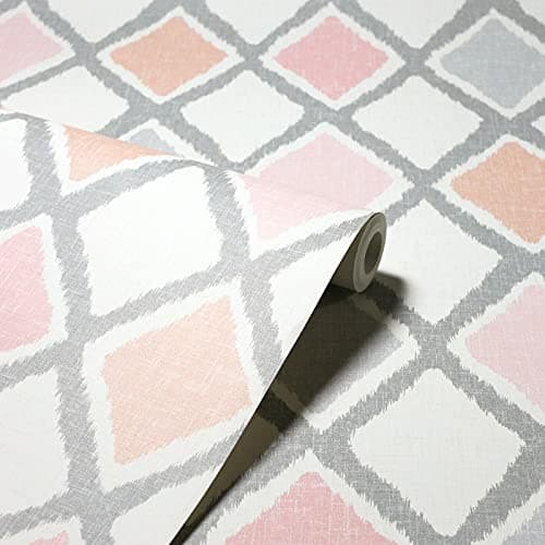 Image of SOPHIE LAURENCE Diamond Geometric Wallpaper Blush Pink Grey Wall Decal for Living Room Bedroom