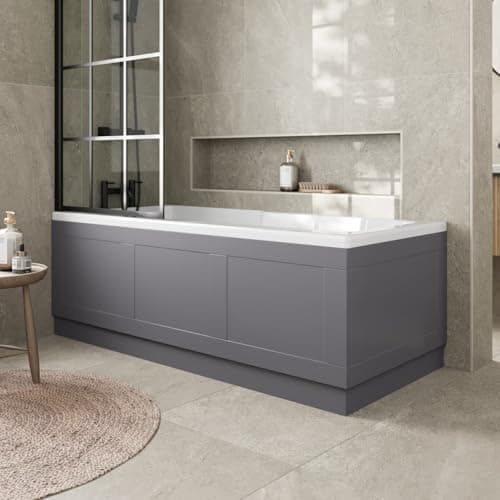 Image of Affine® Traditional 1700 Side Front Panel & 700mm End MDF Bath Panel 15mm, Wooden Panels for Bathroom Baths Soaking Tubs, Adjustable Plinth, Easy to Cut, Grey Gloss