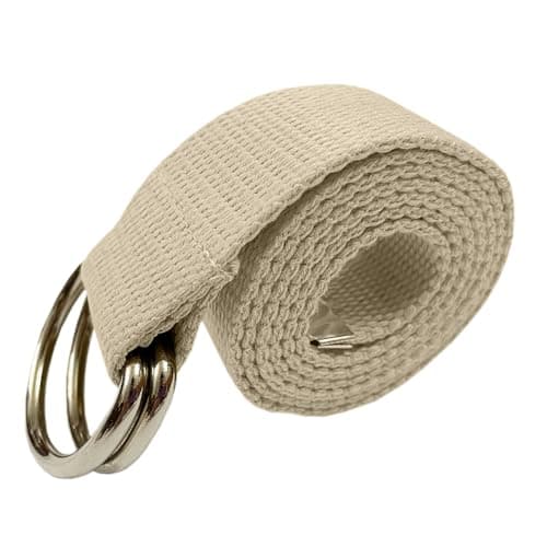Image of Oneyijun Braided Canvas Belt Women Men Boy Girl with Double Silver Metal D-Ring Buckle Casual Unisex 44.4 Inch Khaki