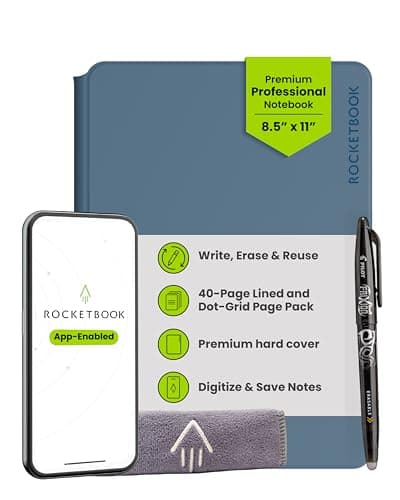 Image of Rocketbook PRO 2.0 Reusable Digital Notebook - Smart Notepad A4 Blue, Wirebound Note Book To Do List Pad, Dotted and Lined Paper with Frixion Erasable Pen and Wipe, Office Gadget with Rocketbook App