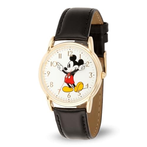 Image of Disney Mickey Mouse Watch for Men – Stylish Men's Mickey Mouse Watch – Collectible Timepiece – Gift for Fans – Classic Watches with Silver Case & Black Leather Strap, Gold Red, Mickey Cardiff Watches